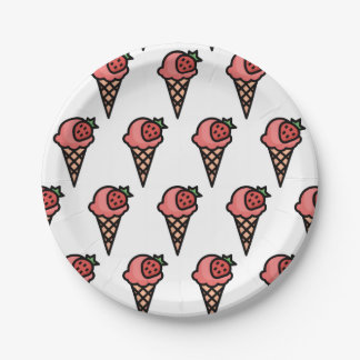 Cute Pink Strawberry Ice Cream Aesthetic Pattern Paper Plates