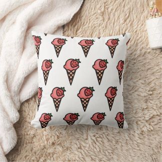 Cute Pink Strawberry Ice Cream Aesthetic Pattern Throw Pillow