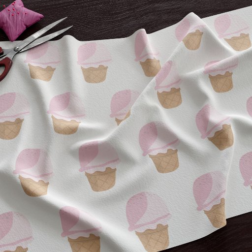 Cute Pink Strawberry Ice Cream Cone Pattern Fabric
