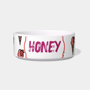 Cute Pink Strawberry Ice Cream Pet Lover Aesthetic Bowl