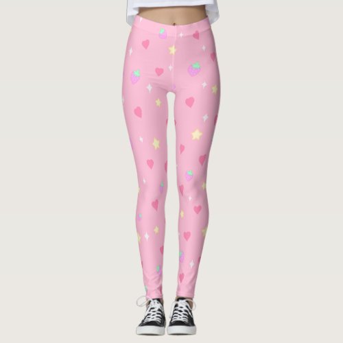 Cute Pink Strawberry Leggings