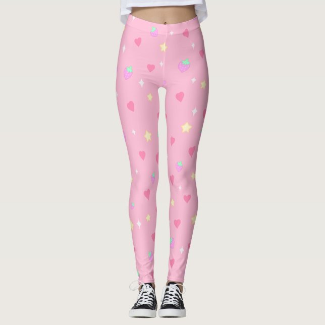 Cute Pink Strawberry Leggings (Front)