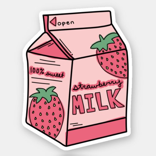 Cute Pink Strawberry Milk Carton Sticker