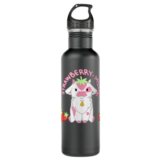 Cute Pink Strawberry Milk Cow Kawaii Aesthetic   Stainless Steel Water Bottle (Front)