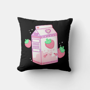 Cute Pink Strawberry Milk Japanese Kawaii Retro s  Throw Pillow