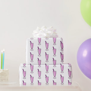 Cute Pink Strawberry Milkshake Wrapping Paper