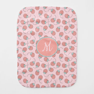 Cute Pink Strawberry Monogram Baby Burp Cloth