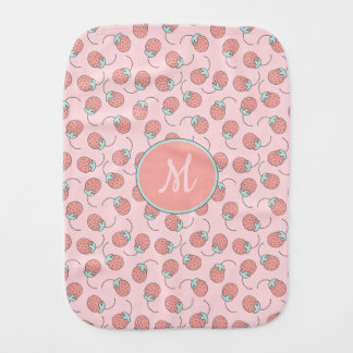 Cute Pink Strawberry Monogram Baby Burp Cloth