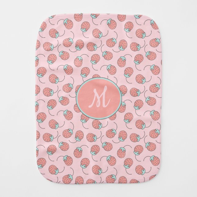 Cute Pink Strawberry Monogram Baby Burp Cloth (Front)