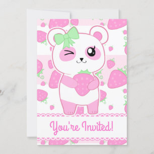 Cute Pink Strawberry Panda Invitation
