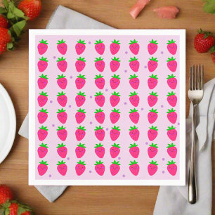 Cute Pink Strawberry Pattern Birthday Party Kids Napkins