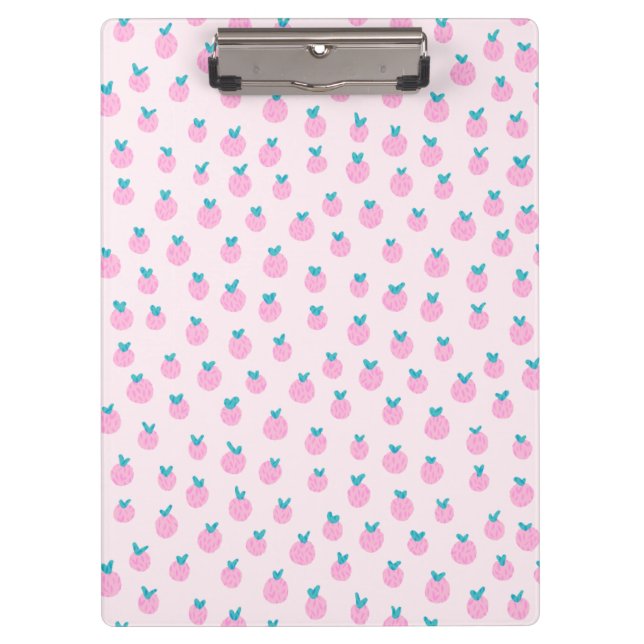 Cute Pink Strawberry Pattern – Kawaii Girly Clipboard (Front)