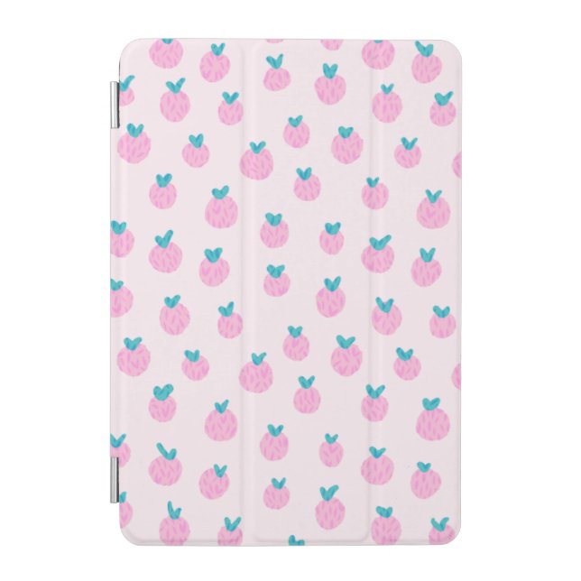 Cute Pink Strawberry Pattern – Kawaii Girly iPad Mini Cover (Front)