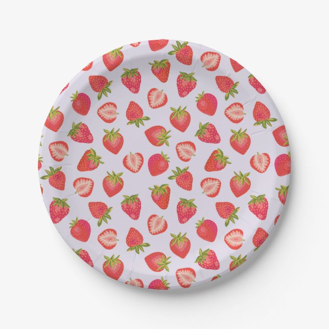 Cute pink strawberry pattern paper plates (Front)