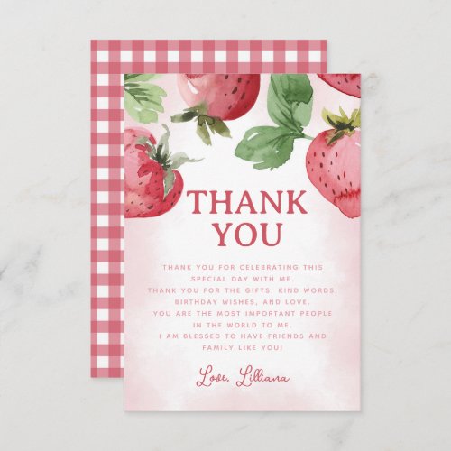 Cute Pink Strawberry Thank You Card