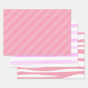 Cute Pink Stripe Collection Girly Decoupage Wrapping Paper Sheets