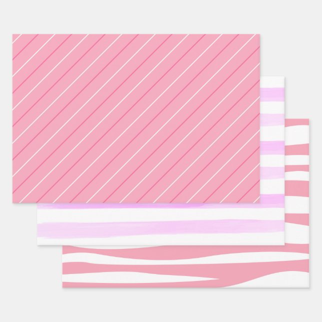 Cute Pink Stripe Collection Girly Decoupage Wrapping Paper Sheets (Set)