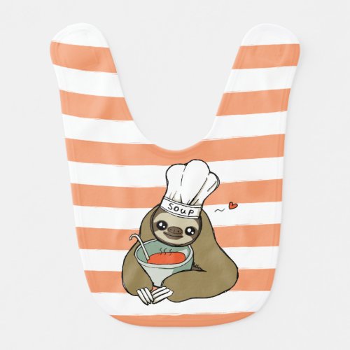 Cute Pink Striped Baby Bib with Soup Sloth Drawing