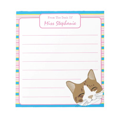 Cute Pink Striped Cat Face From Teacher Notepad