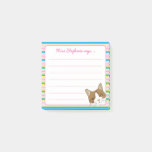 Cute Pink Striped Cat Face Teacher Name Post-it Notes