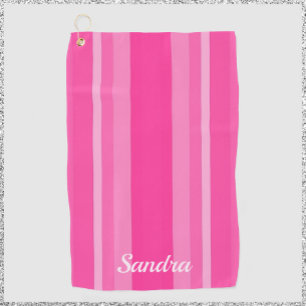 Cute Pink Striped Lady Golfer Golf Towel