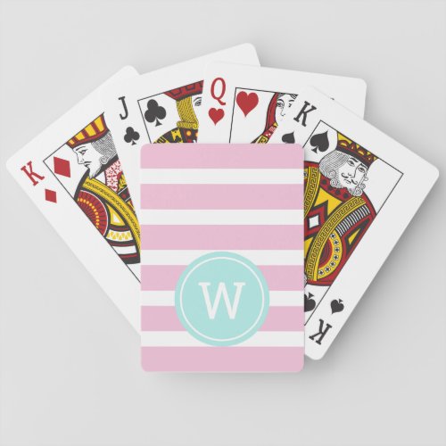 Cute Pink Striped Monogrammed Playing Cards