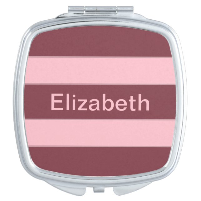 Cute Pink Striped Pattern Name Compact Mirror (Front)