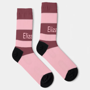 Cute Pink Striped Pattern Name Text Socks