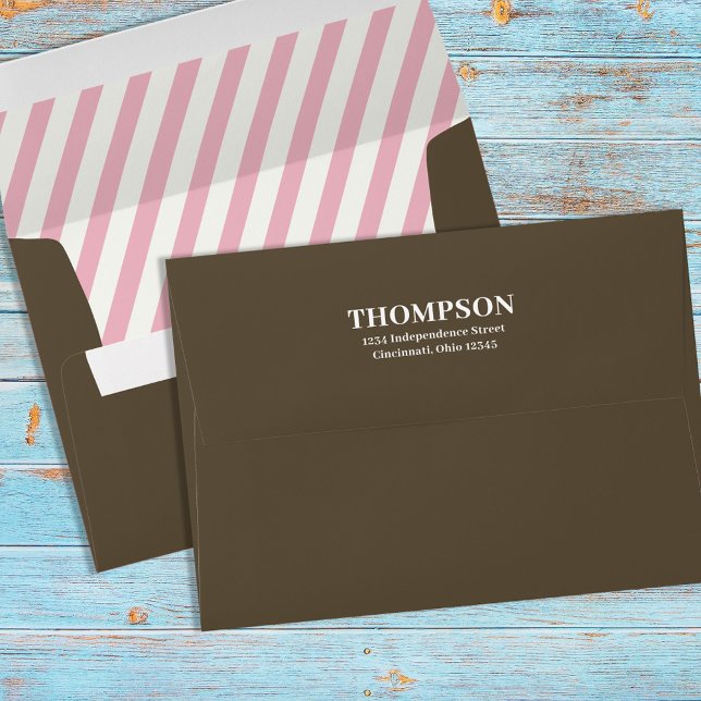 Cute Pink Striped Return Address Custom Envelope (Creator Uploaded)