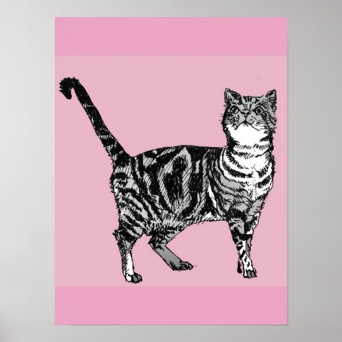 Cute Pink Striped Tabby Cat Cats Poster Art