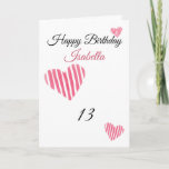 Cute Pink Striped Watercolor Hearts 13th Birthday Card<br><div class="desc">Cute Pink Striped Watercolor Hearts 13th Birthday, a cute birthday design made for any granddaughter. If you're looking for some pretty granddaughter birthday cards, teenager birthday cards or thirteenth birthday cards, this one is for you. The design features some cute watercolor hearts, something attractive and beautiful, so, don't hesitate to...</div>