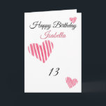 Cute Pink Striped Watercolor Hearts 13th Birthday Card<br><div class="desc">Cute Pink Striped Watercolor Hearts 13th Birthday, a cute birthday design made for any granddaughter. If you're looking for some pretty granddaughter birthday cards, teenager birthday cards or thirteenth birthday cards, this one is for you. The design features some cute watercolor hearts, something attractive and beautiful, so, don't hesitate to...</div>