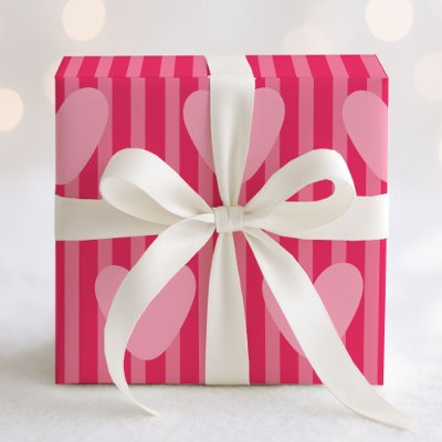 Cute Pink Stripes and Hearts Valentine Pattern Wrapping Paper