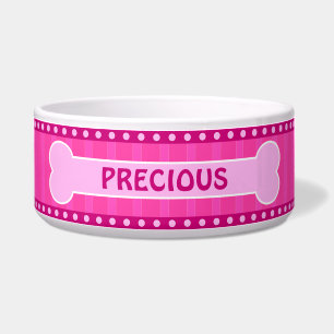Cute Pink Stripes Bone and Paws Large Dog Bowl