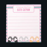 Cute Pink Stripes Cat Paws Up Note From Kids<br><div class="desc">If you know a kid who loves pink and kitty cats, and who would appreciate a personalized notepad of their very own, you might appreciate this Cute Pink And Teal Blue Stripes Cat Paws Up Note From Kids Notepad from Zazzle! 5.5" x 6” in size, 40 single side tear-away pages,...</div>