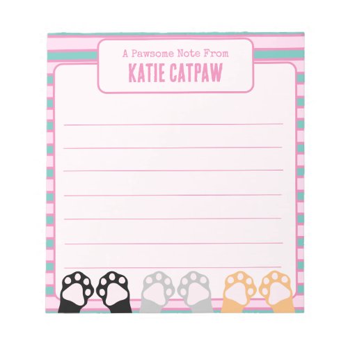 Cute Pink Stripes Cat Paws Up Note From Kids