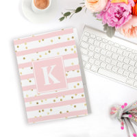 Cute Pink Stripes Gold Dots Pattern with Monogram