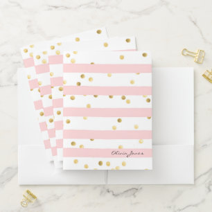 Cute Pink Stripes Gold Polka Dots with Name Pocket Folder