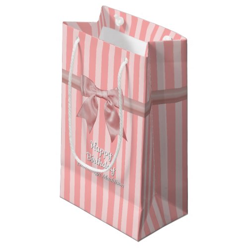 Cute Pink Stripes Pretty Bow Custom Small Gift Bag
