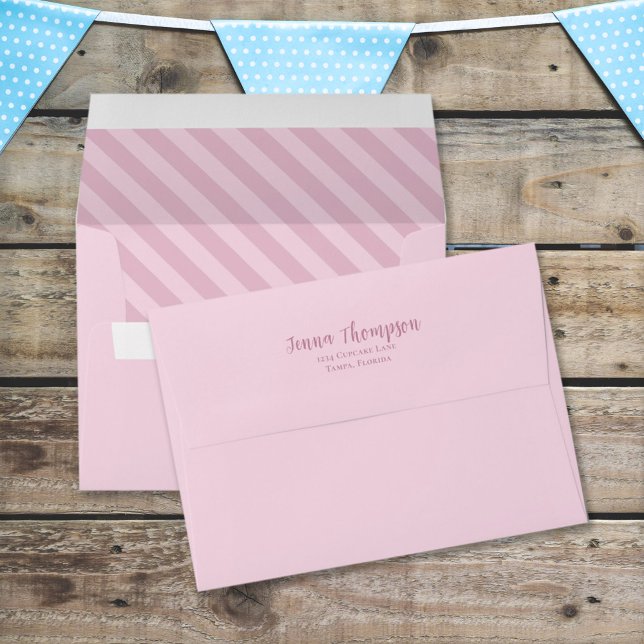 Cute Pink Stripes Return Address Custom Envelope (Creator Uploaded)