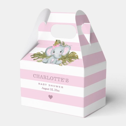 Cute Pink Stripes Safari Elephant Baby Shower Favor Boxes