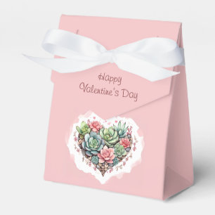 Cute Pink Succulent Heart Valentines Day Favor Boxes