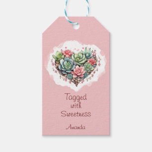 Cute Pink Succulent Heart Valentines Day Gift Tags