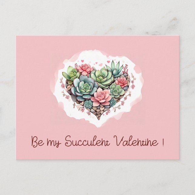 Cute Pink Succulent Heart Valentines Day Holiday Postcard (Front)