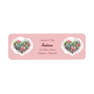 Cute Pink Succulent Heart Valentines Day Label