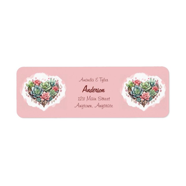 Cute Pink Succulent Heart Valentines Day Label (Front)