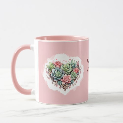 Cute Pink Succulent Heart Valentines Day Mug