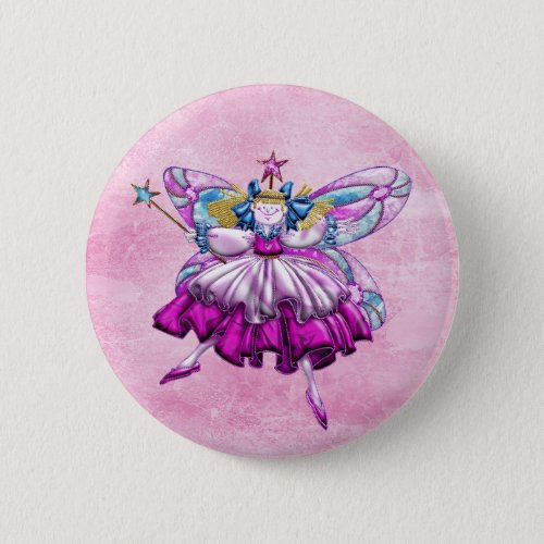 Cute Pink Sugar Plum Fairy Printed Jewel Effect Button