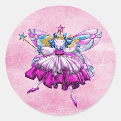 Cute Pink Sugar Plum Fairy Printed Jewel Effect Classic Round Sticker