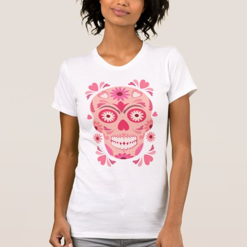 Cute Pink Sugar Skull T_Shirt